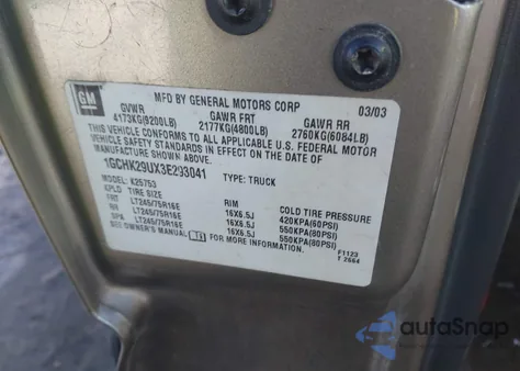 2003 Chevrolet Silverado 2500Hd Lt from USA, damaged, VIN 1GCHK29UX3E293041